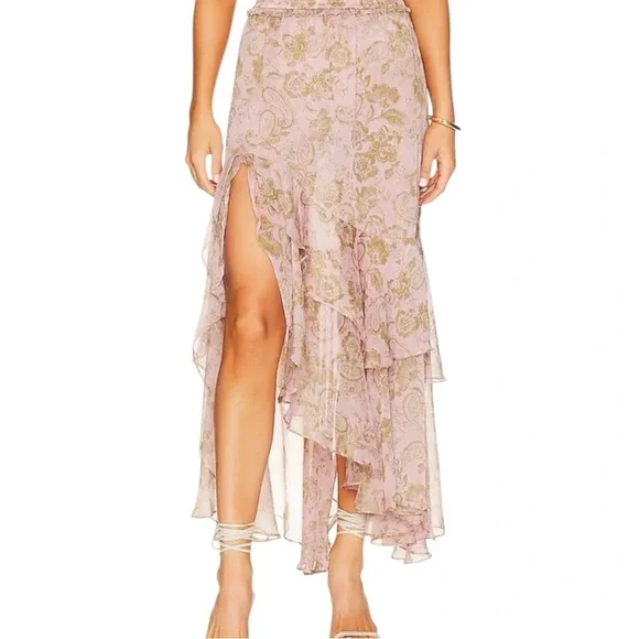 Misa Los Angeles Seva Rose Paisley Asymmetrical Skirt and Halter Top - Picture 2 of 7